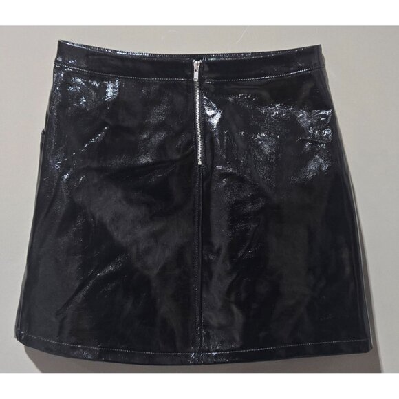 Art Class Black Metallic Faux Leather A-Line Skirt w/ Pockets - Picture 3 of 7